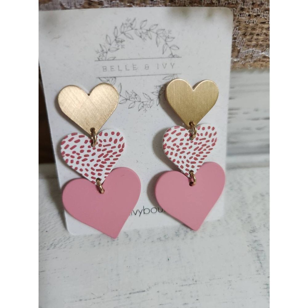 3 Heart Drop Earrings